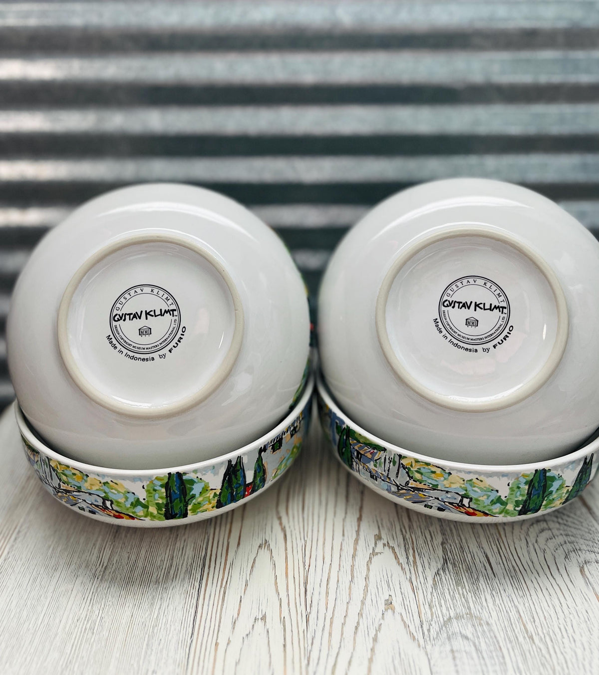 Vintage Bowls, Gustav Klimt Church in Cassone Bowls, Green Blue Landscape, Set of 4 Bowls