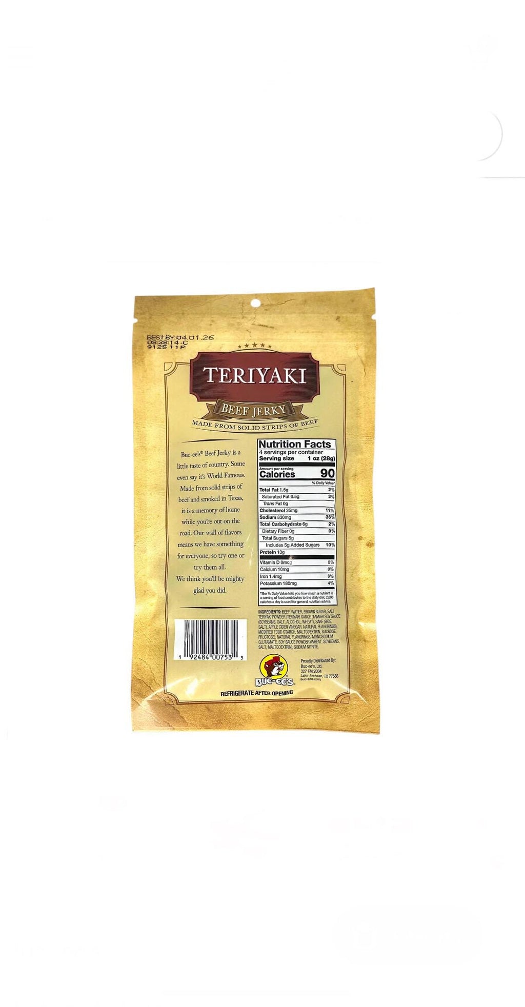 Buc-ee’s Teriyaki Beef Jerky - Resealable Bag 4oz (113g) X3 (Mix & Match with all 15 Flavours, message me with requests)