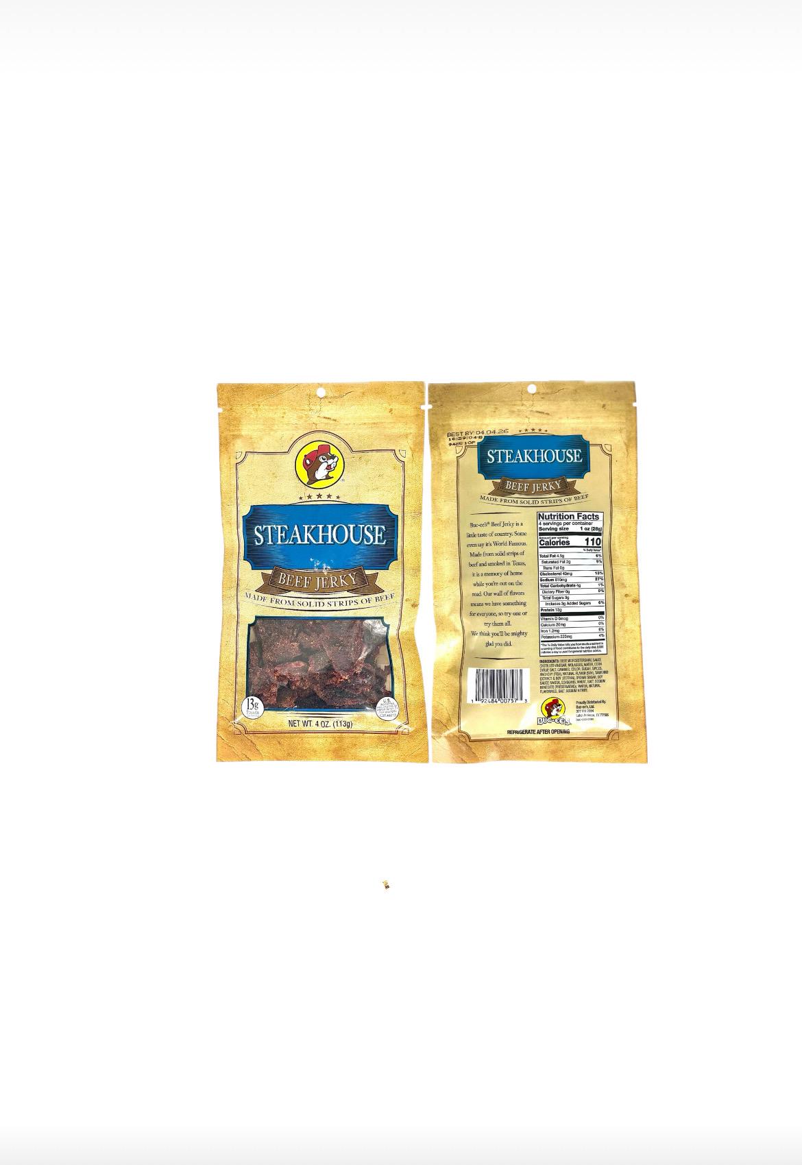 Buc-ee’s Steakhouse Beef Jerky - Resealable Bag 4oz (113g)