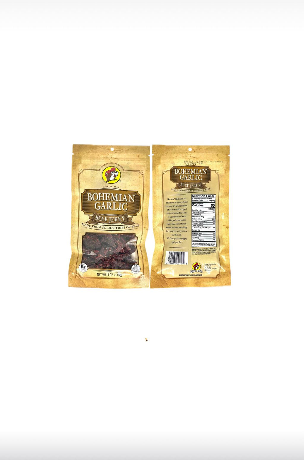 Buc-ee’s Bohemian Garlic Beef Jerky - Resealable Bag 4oz (113g)
