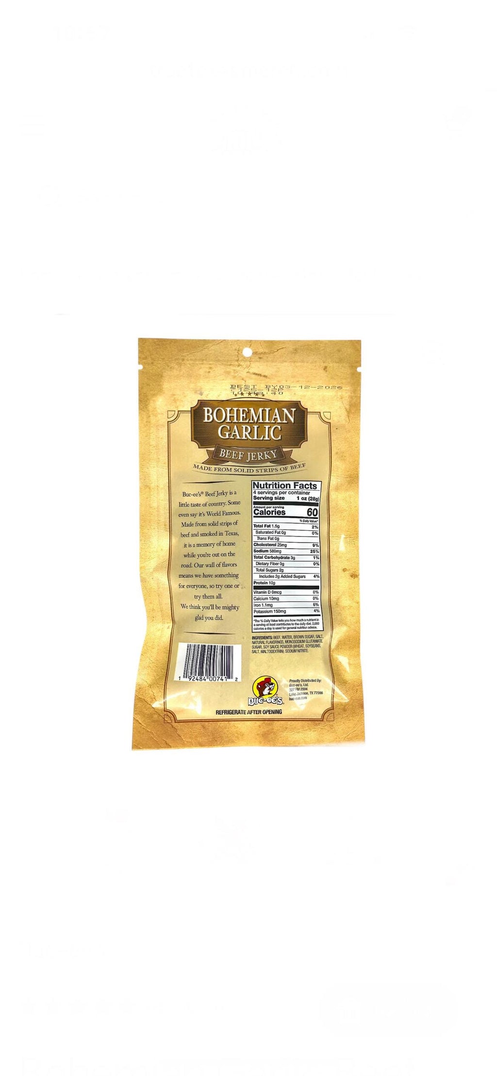 Buc-ee’s Bohemian Garlic Beef Jerky - Resealable Bag 4oz (113g) X3 (Mix & Match with all 15 Flavours, message me with requests)