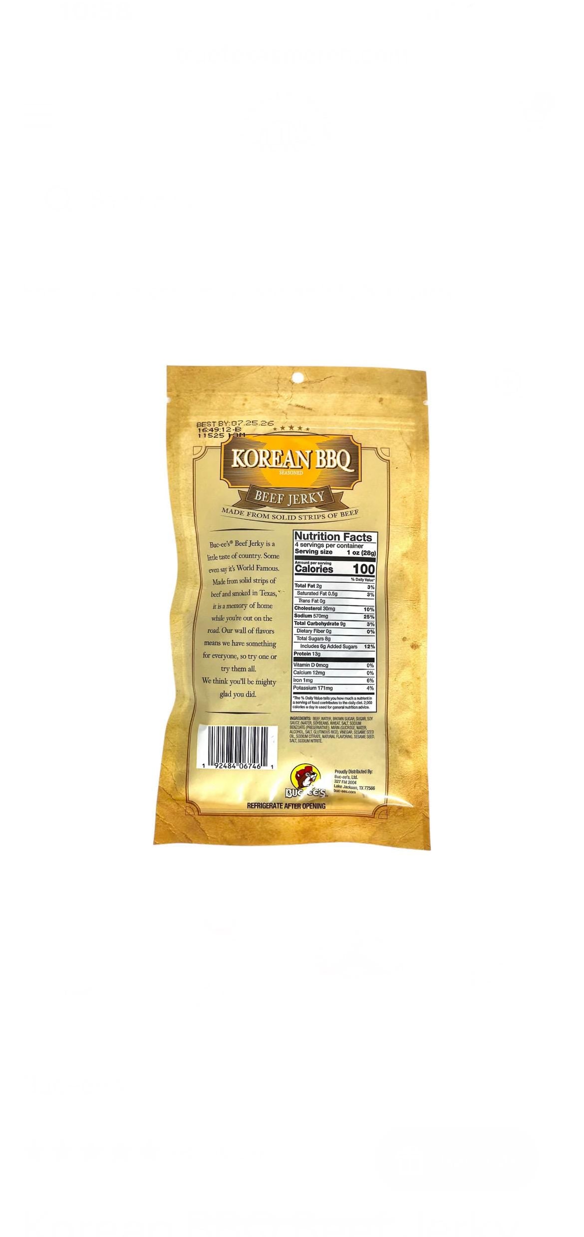 Buc-ee’s Korean BBQ Beef Jerky - Resealable Bag 4oz (113g)