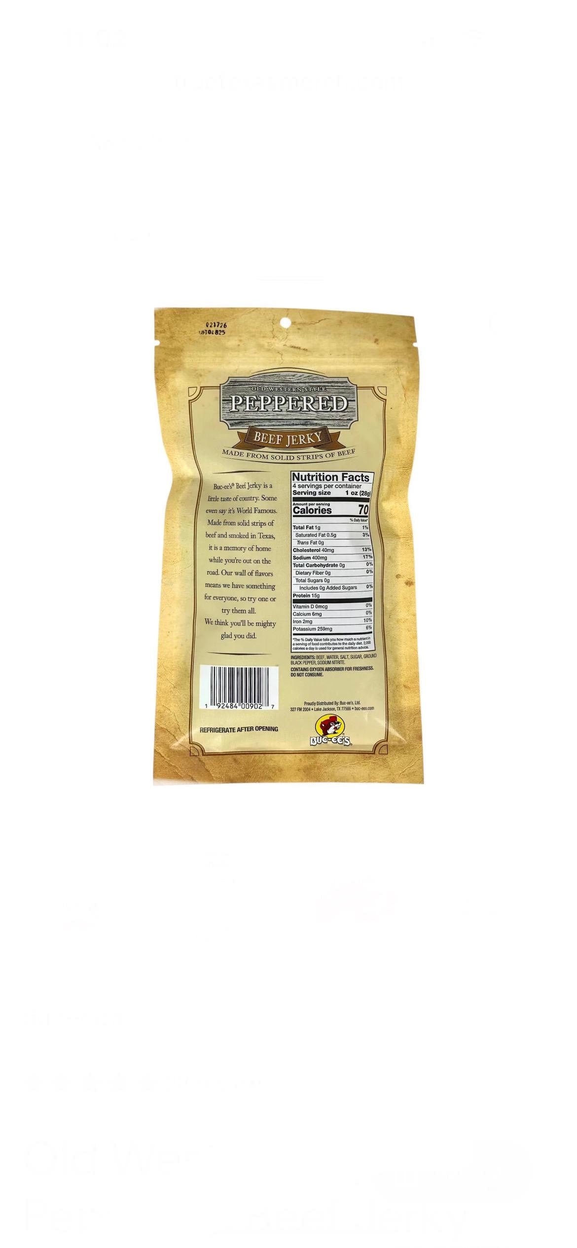 Buc-ee’s Old Western Peppered Beef Jerky - Resealable Bag 4oz (113g)