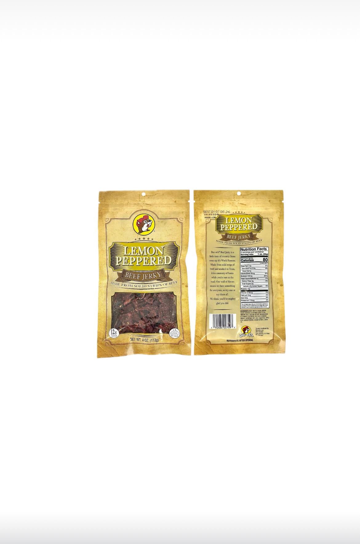 Buc-ee’s Lemon Peppered Beef Jerky - Resealable Bag 4oz (113g)