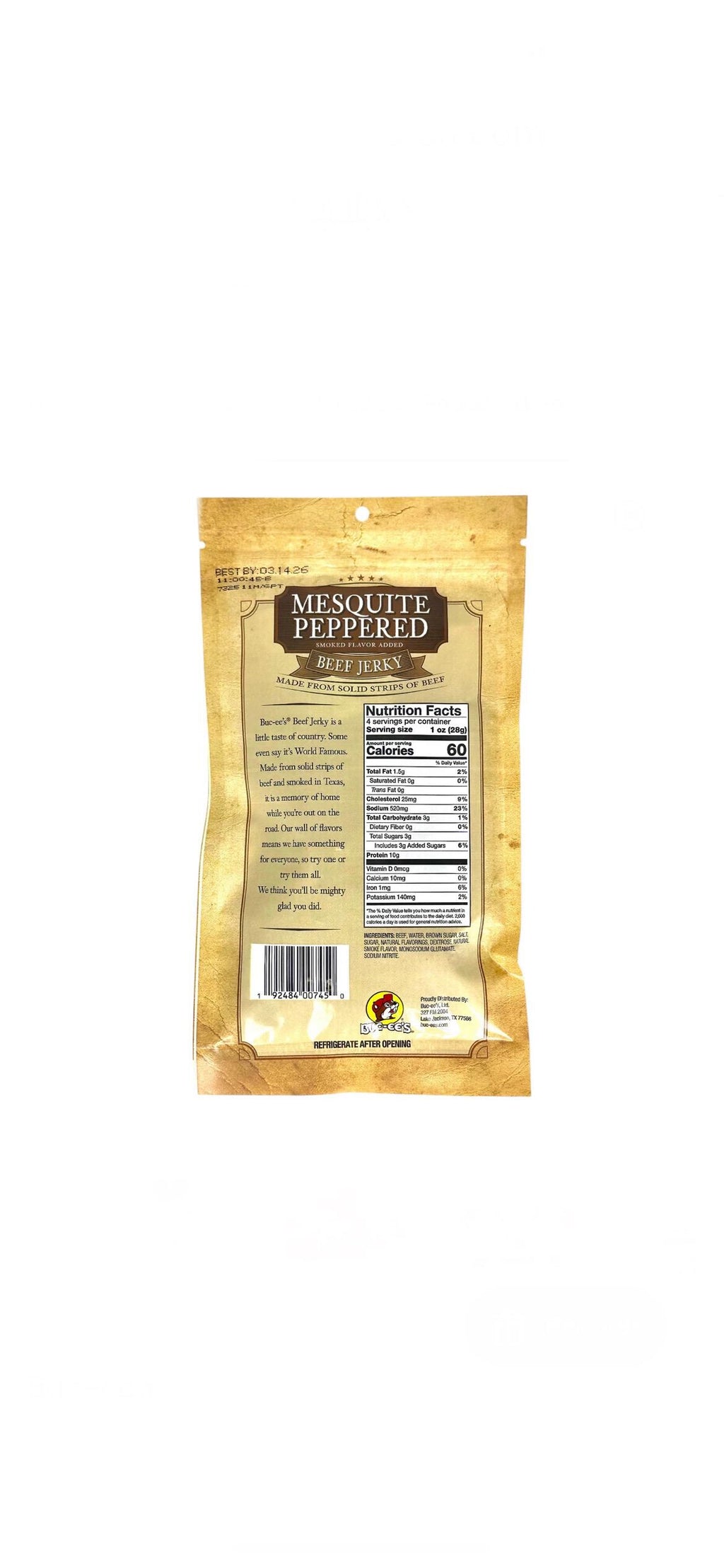Buc-ee’s Mesquite Peppered Beef Jerky - Resealable Bag 4oz (113g)