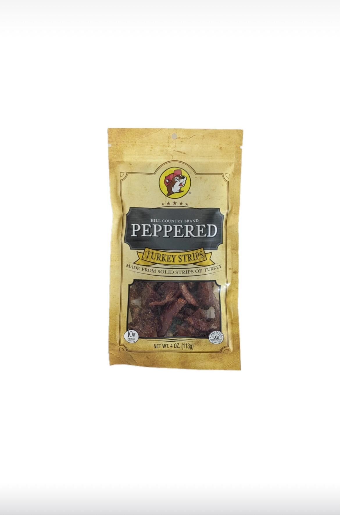 Buc-ee’s TURKEY STRIPS, Hill Country Brand Peppered Jerky - Resealable Bag 4oz (113g)