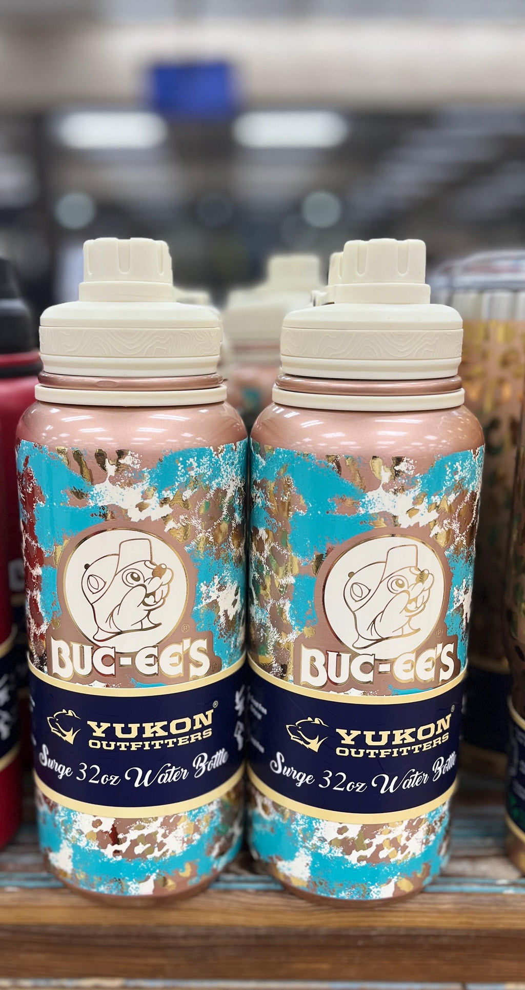 Buc-ee's 32oz Water Bottle – Ranch Turquoise Leopard Print, Leakproof