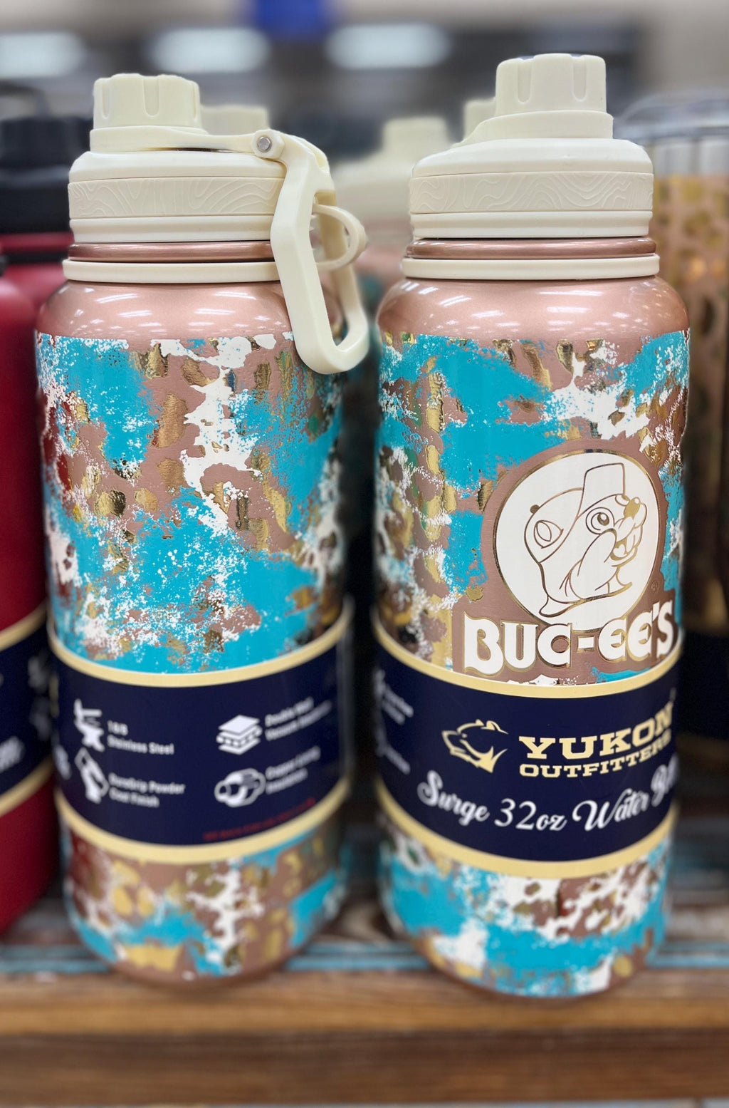 Buc-ee's 32oz Water Bottle – Ranch Turquoise Leopard Print, Leakproof