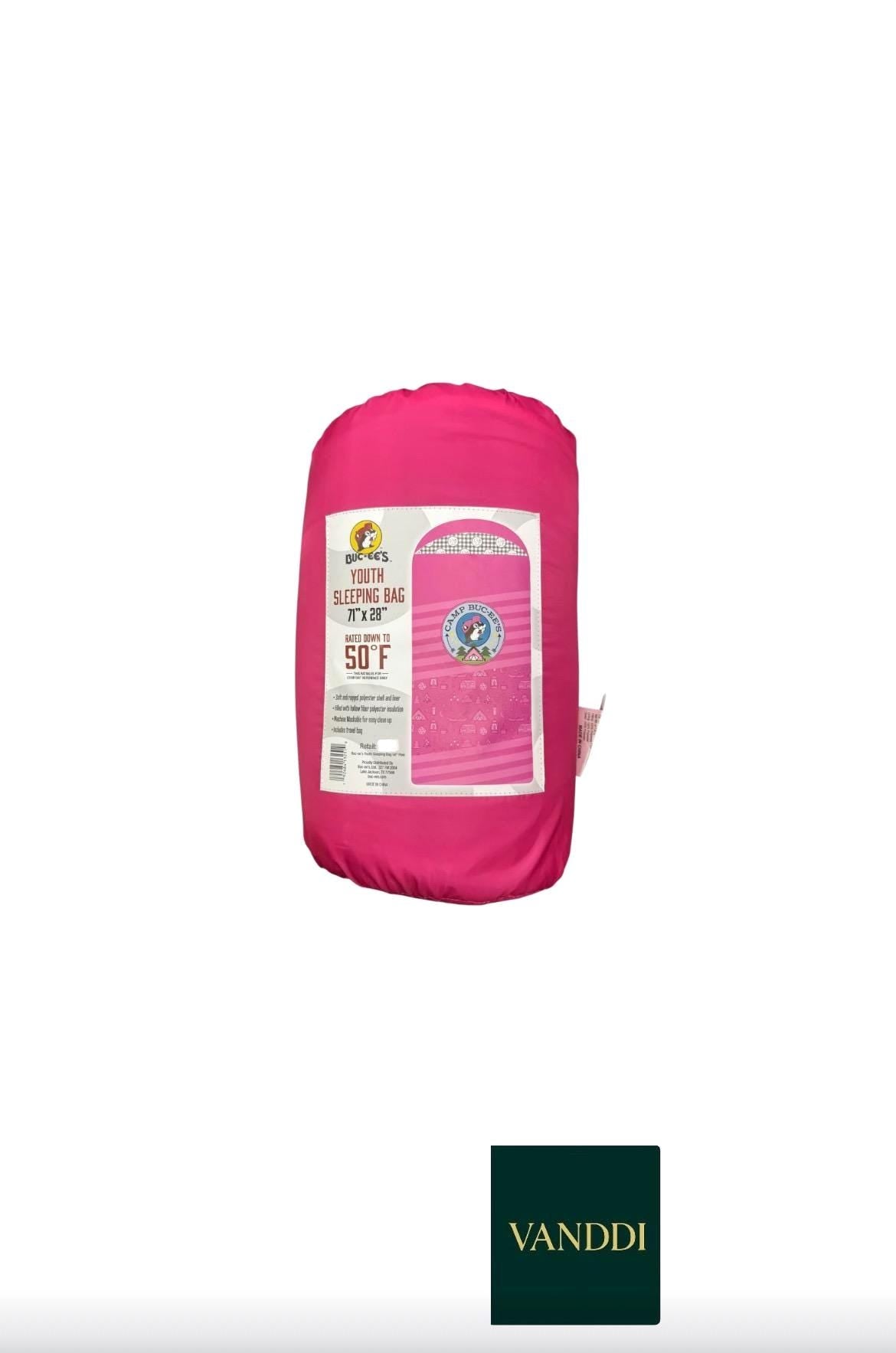 Buc-ee’s Youth Sleeping Bag in Bright Pink 71”X28”