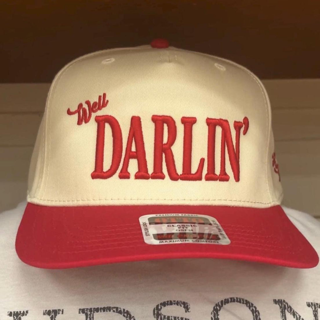Hudson Westbrook, Well Darlin’ Hat, Otto 5 Panel Cap, Trucker Hat, Puff Embroidery, Sold at Buc-ee’s, Baseball Cap, Red/Natural Cap