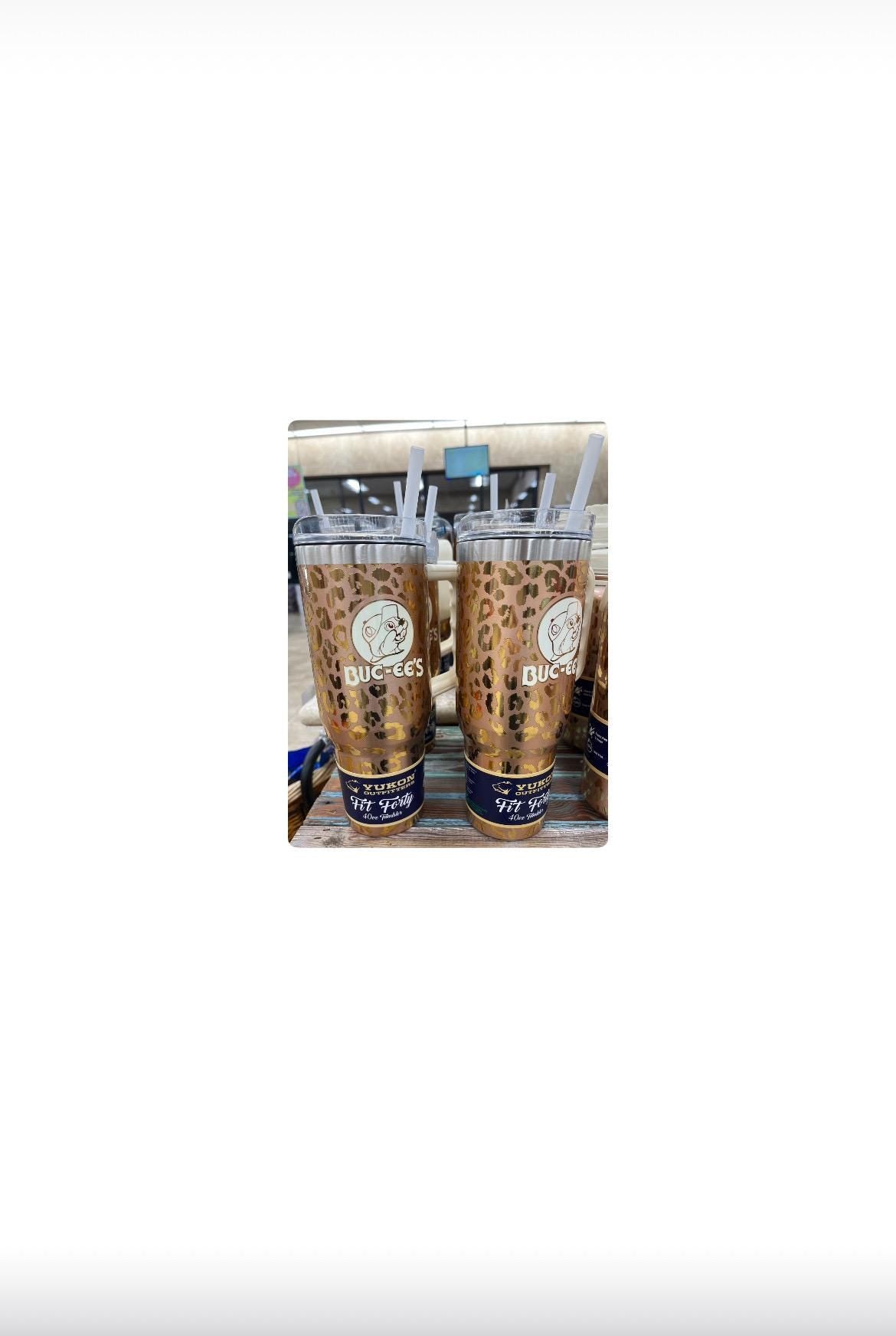 Buc-ee's 40oz Camo Tumbler, Gold Leopard Print, Insulated Stainless Steel 10.5" Tall