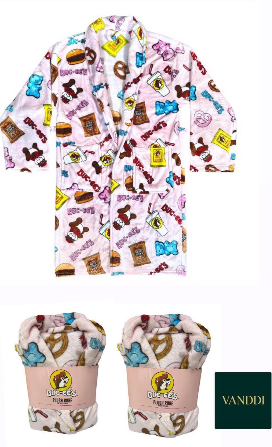 Buc-ees Pink SNACKS Robe, Valentines Day Gift, Birthday Gift, Mothers Day Gift, Gift for her, Matching Items available, One Size, Stock Low*