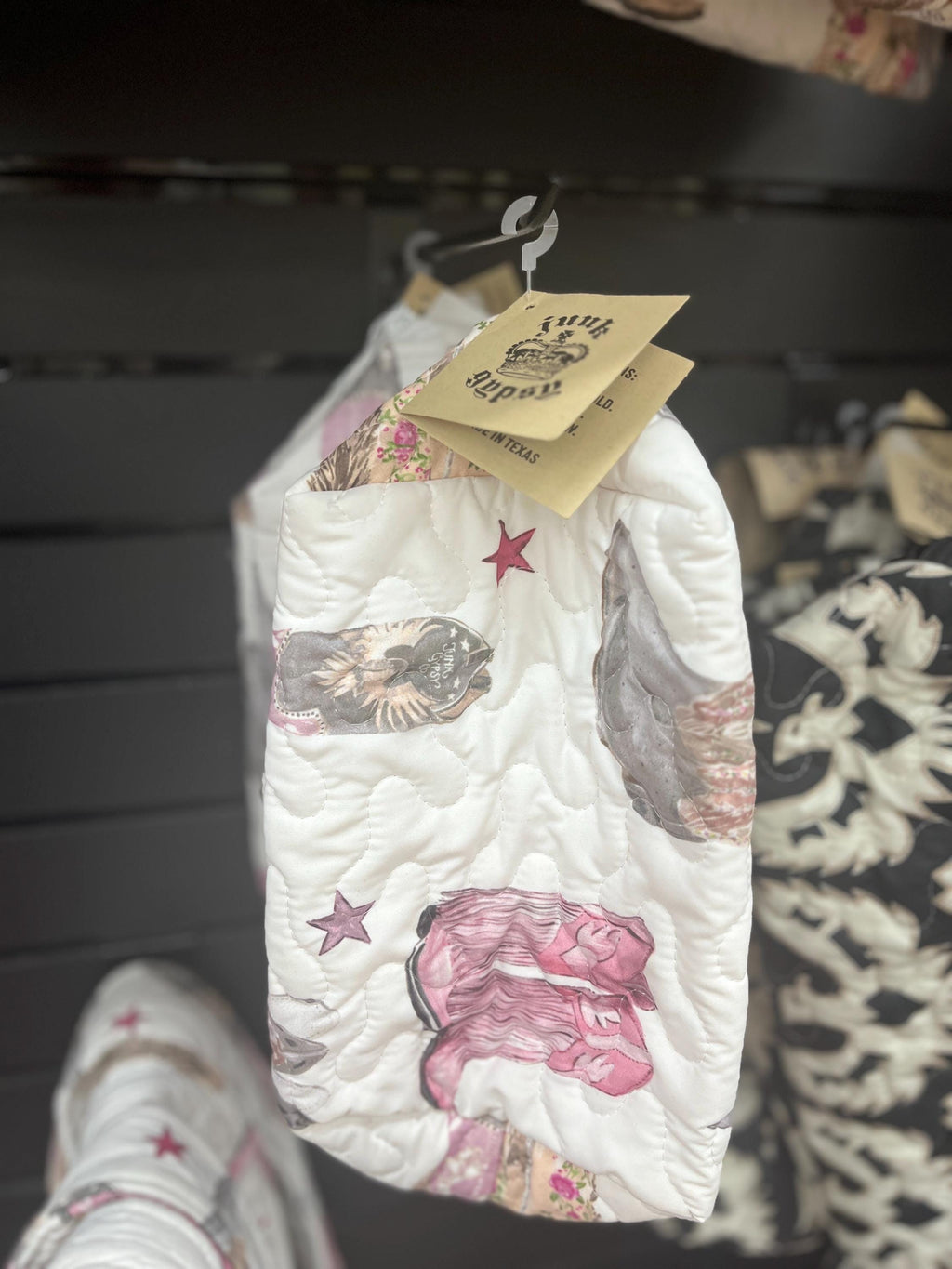 Buc-ee's Quilted Western Boot Bag, Pink Cowgirl Boots Print
