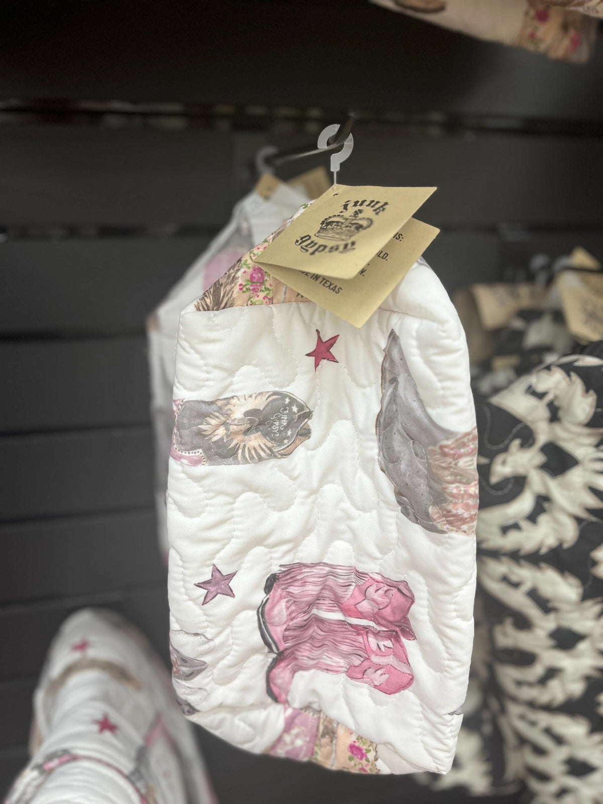 Buc-ee's Quilted Western Boot Bag, Pink Cowgirl Boots Print