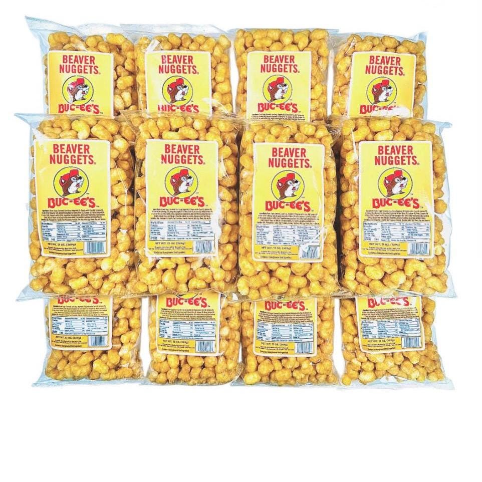 Buc-ee’s Beaver Nuggets, Texas Snack, Caramel Coated Corn Puffs (13oz Bag x12)