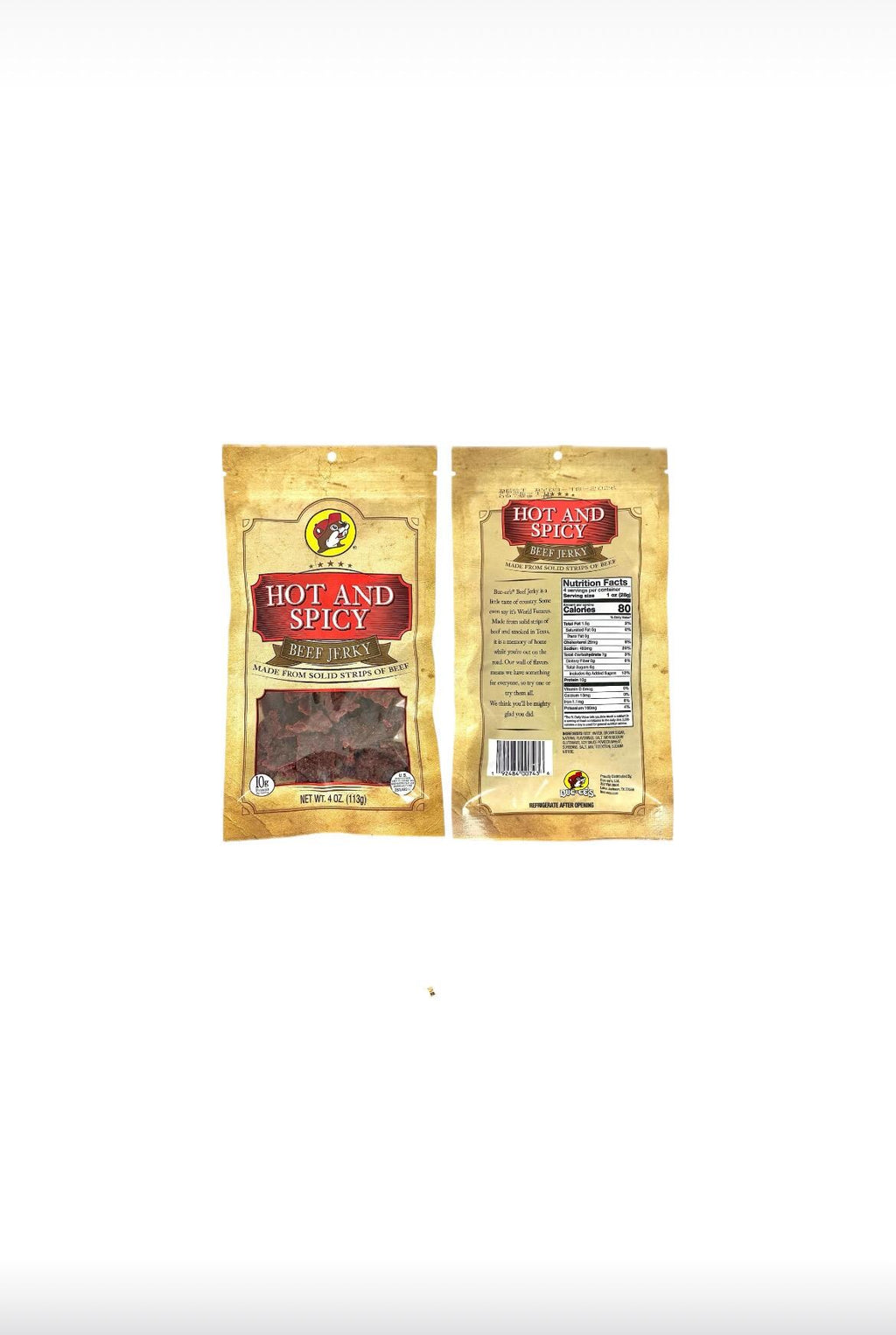 Buc-ee’s Hot & Spicy Beef Jerky - Resealable Bag 4oz (113g)