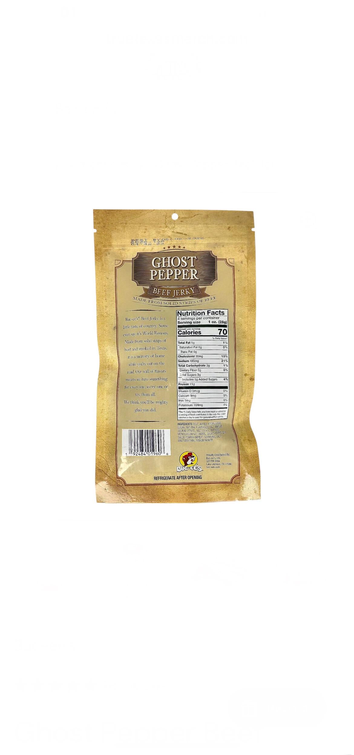 Buc-ee’s Ghost Pepper Beef Jerky - Resealable Bag 4oz (113g)