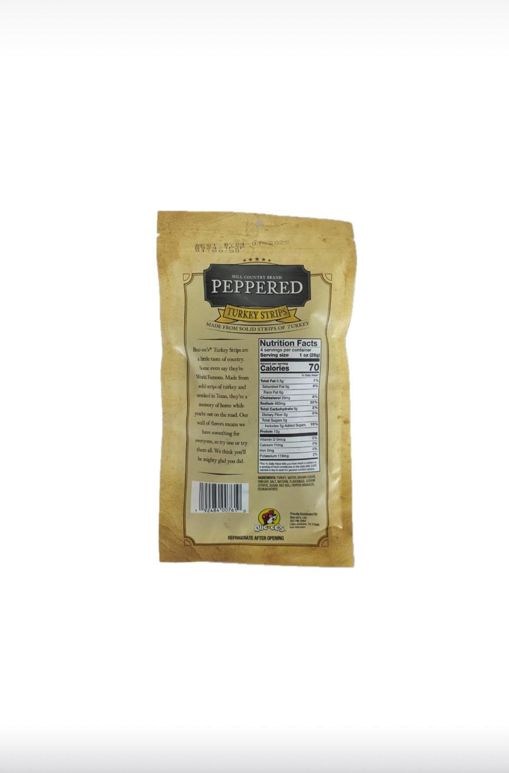 Buc-ee’s Hill Country Brand Peppered Beef Jerky - Resealable Bag 4oz (113g)