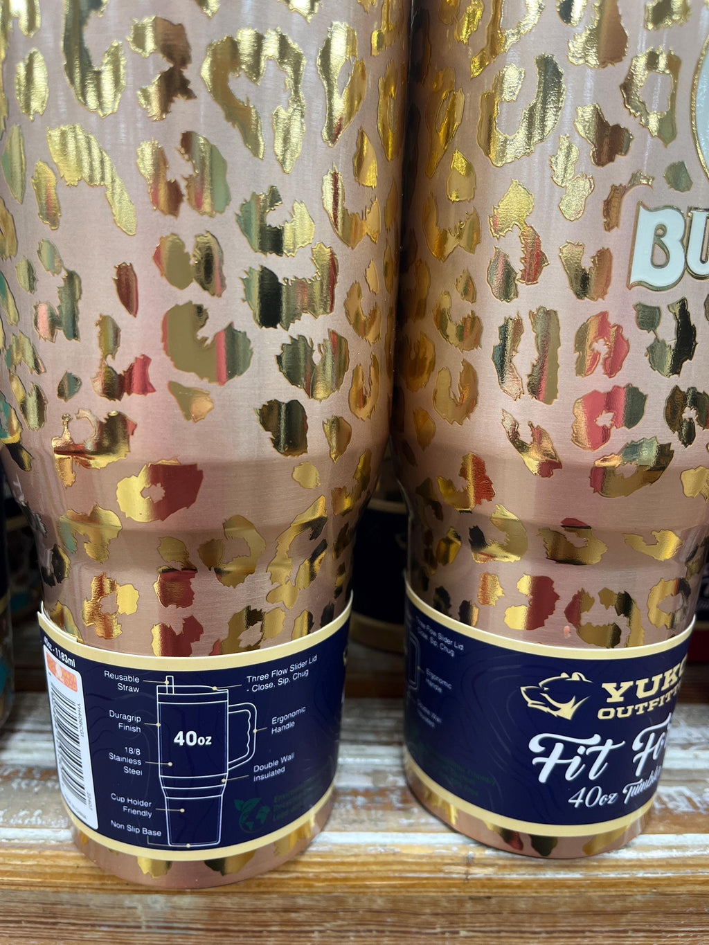 Buc-ee's 40oz Camo Tumbler, Gold Leopard Print, Insulated Stainless Steel 10.5" Tall