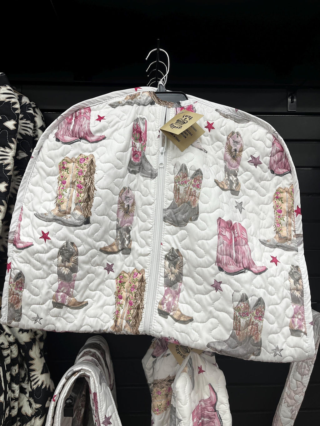 Buc-ee's Quilted Western Boot Bag, Pink Cowgirl Boots Print