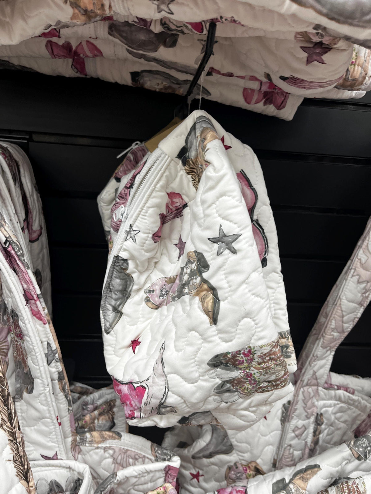 Buc-ee's Quilted Western Boot Bag, Pink Cowgirl Boots Print