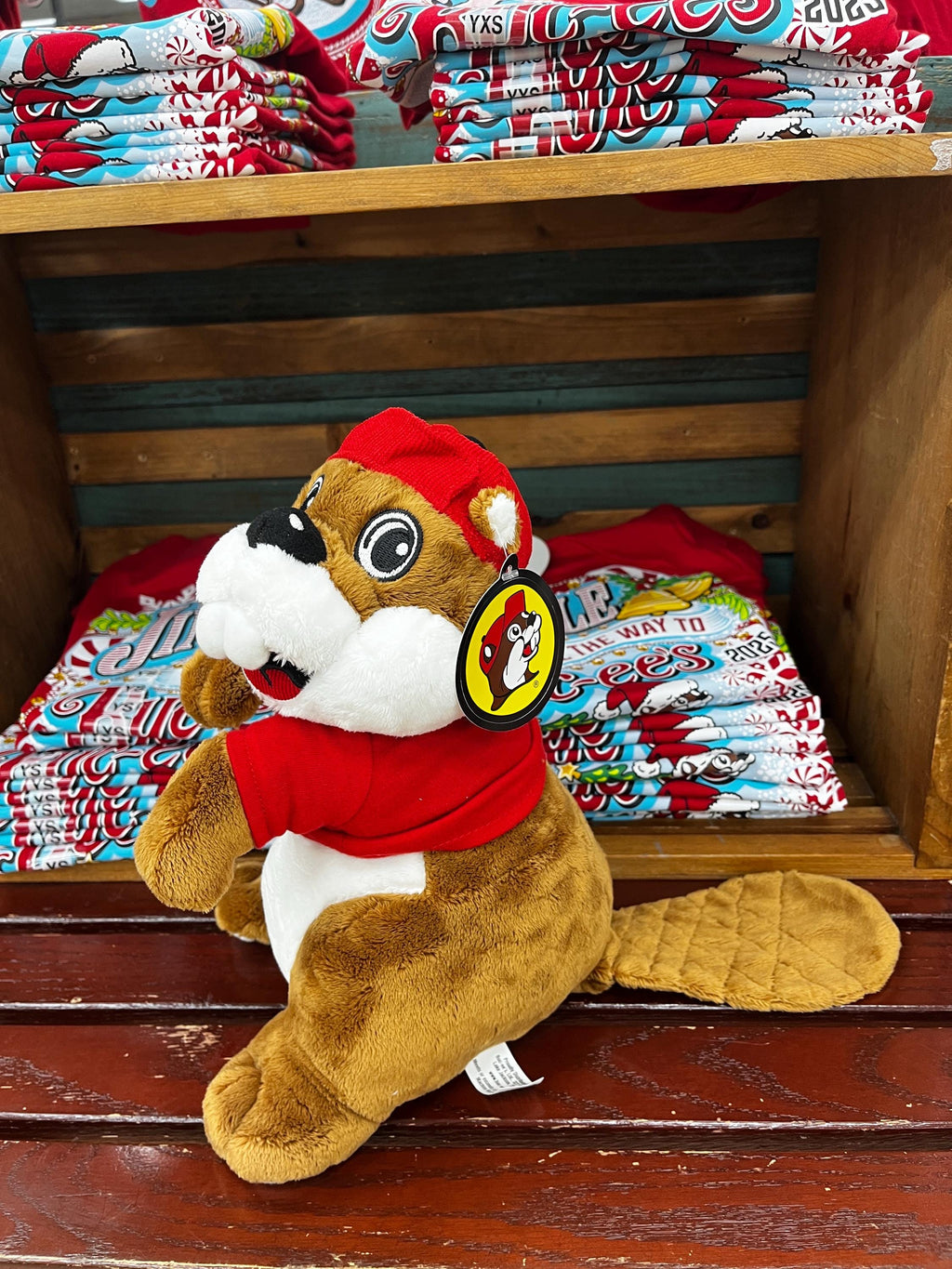 Buc-ee's Plush, Iconic Bucee the Beaver in Red Tshirt with Logo and cap, Stuffed Animal, Collectible, The Original Buc-ee, Cute Beaver, 12"