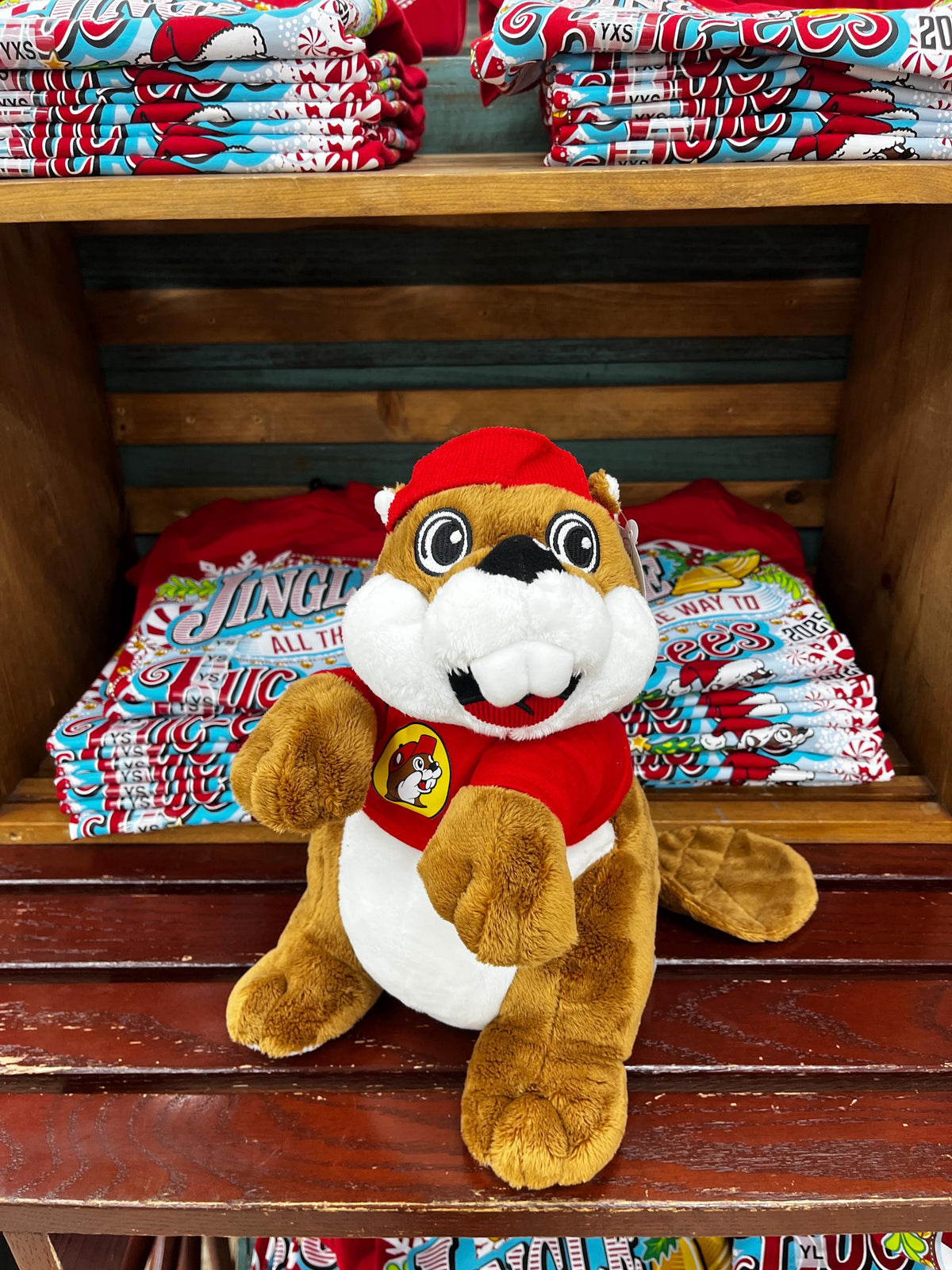 Buc-ee's Plush, Iconic Bucee the Beaver in Red Tshirt with Logo and cap, Stuffed Animal, Collectible, The Original Buc-ee, Cute Beaver, 12"