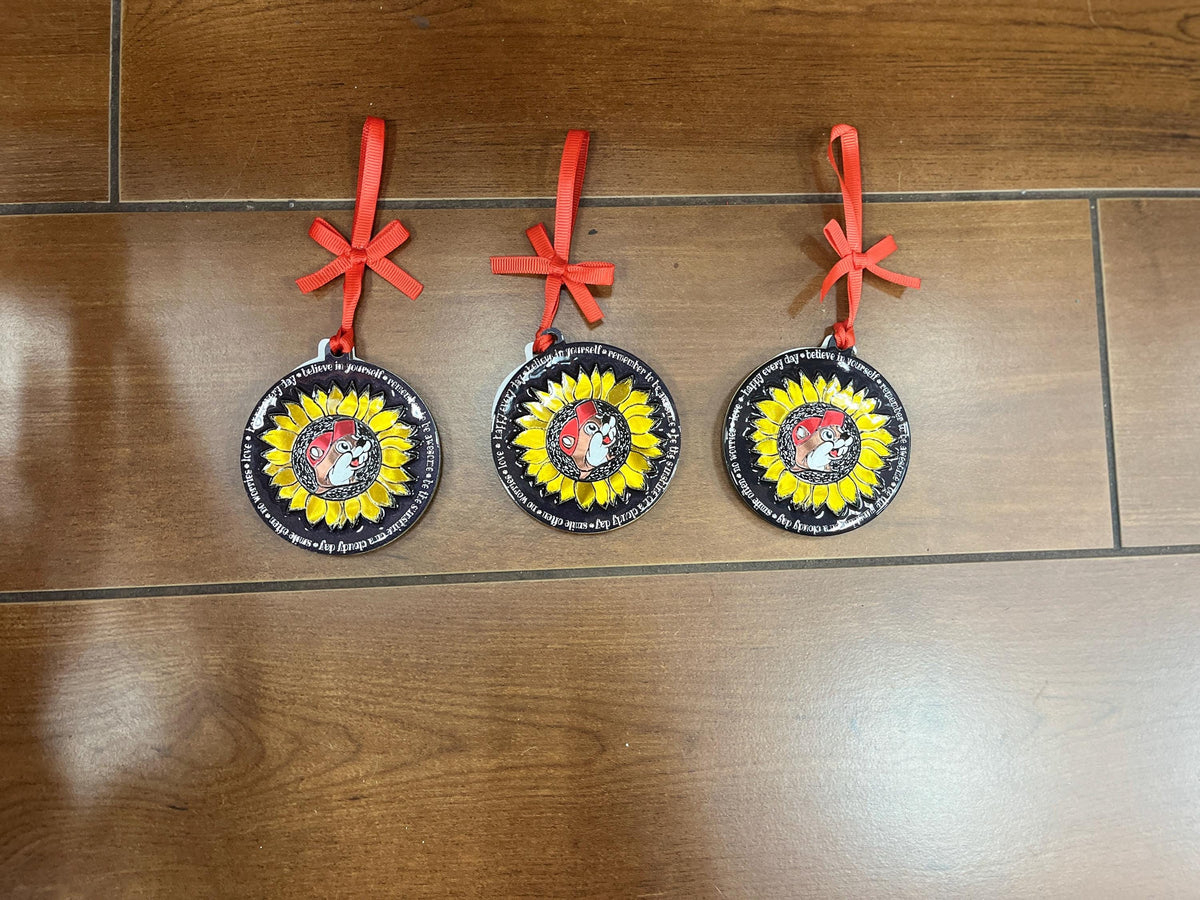 Buc-ees Sunflower Ornament, Wooden Ornament, Valentine Ornament, Valentines Decor, Flower Decoration, Texas Gift, Pack of 3x, Mix & Match 3”