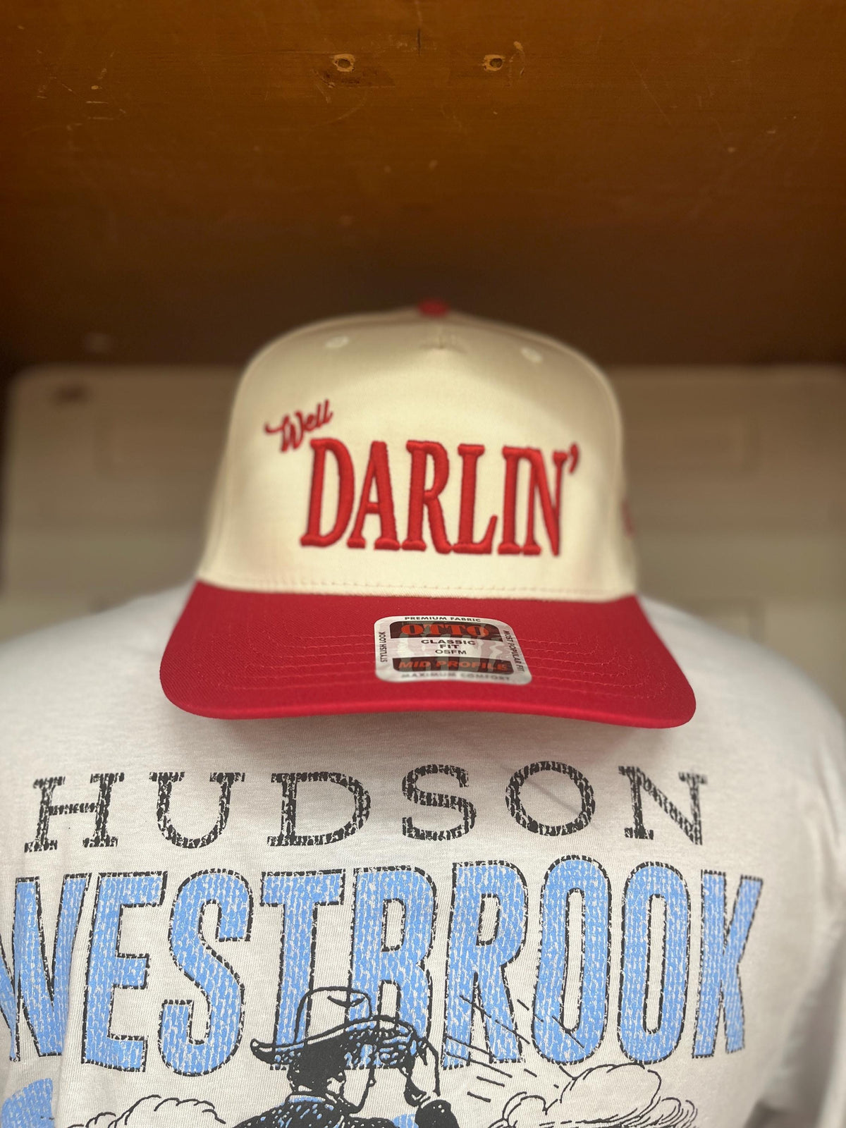 Hudson Westbrook, Well Darlin’ Hat, Otto 5 Panel Cap, Trucker Hat, Puff Embroidery, Sold at Buc-ee’s, Baseball Cap, Red/Natural Cap