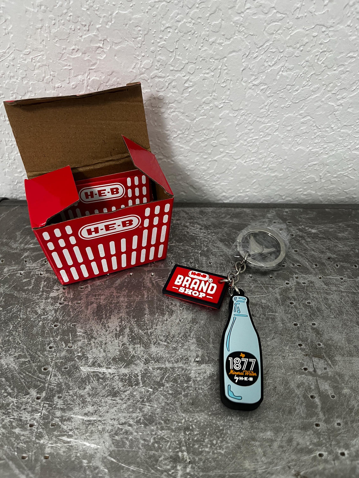 HEB Keychain Mystery Box, OPENED/ UNUSED, Choose either:- Cafe Ole or 1877 Mineral Water, to complete your collection!!