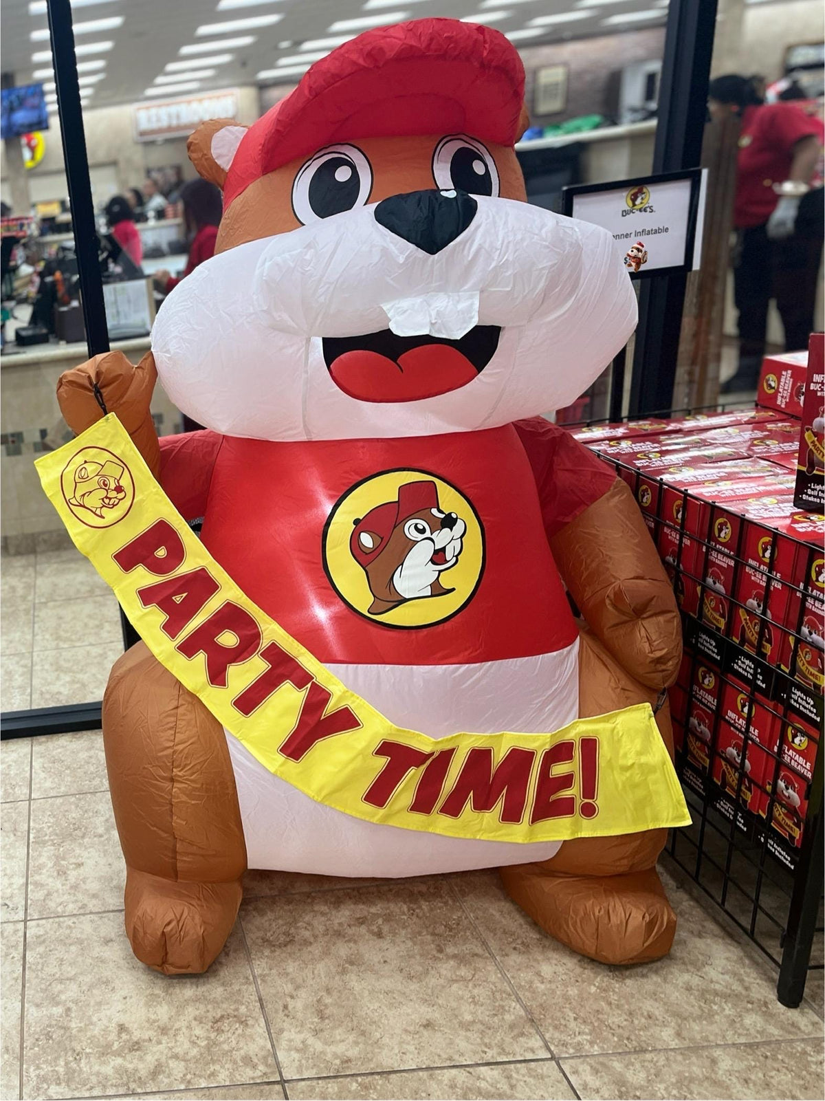 Buc-ee's Party Time Inflatable, Large 5.5FTX4.3FT Outdoor/ Indoor Decoration, Kids Birthday Party, Photo Prop, Banners Sold Separate 66”X52”