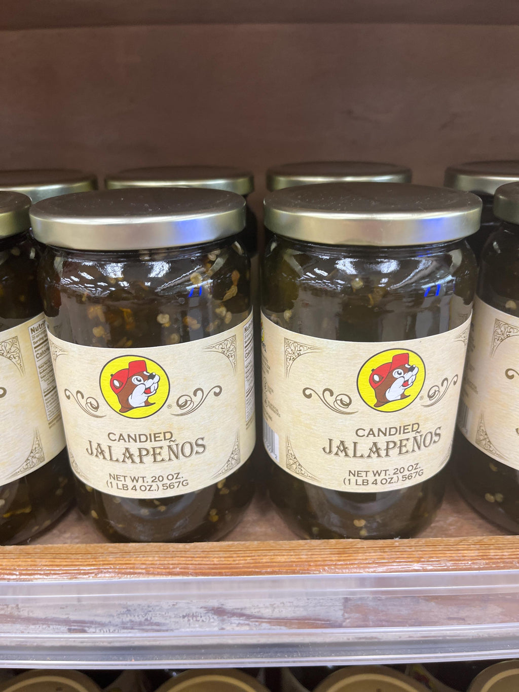 Buc-ees Pickled Habanero Garlic (back IN STOCK, won’t last long!!), Okra, Green Beans, Asparagus, Beets, Spicy Sprouts, Candied Jalapeños