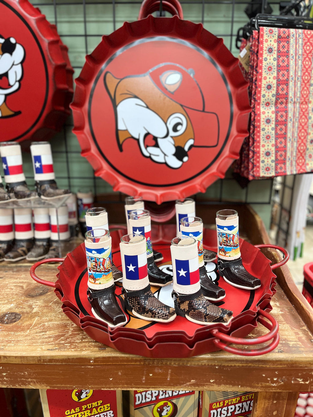 Buc-ee’s Metal Bottle Cap Tray, Red with Handles & Hook, Serve Drinks/ Snacks, Food Display or Wall Decor, Christmas Gift, Holiday Gift, 16”