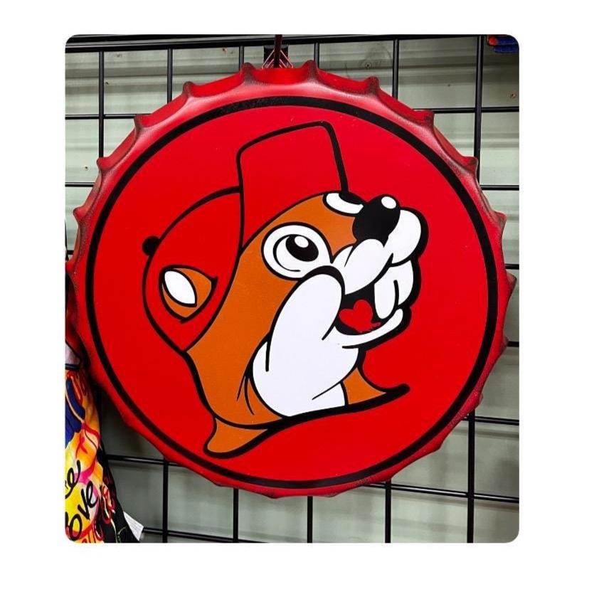 Buc-ee’s Metal Bottle Cap Tray, Red with Handles & Hook, Serve Drinks/ Snacks, Food Display or Wall Decor, Christmas Gift, Holiday Gift, 16”