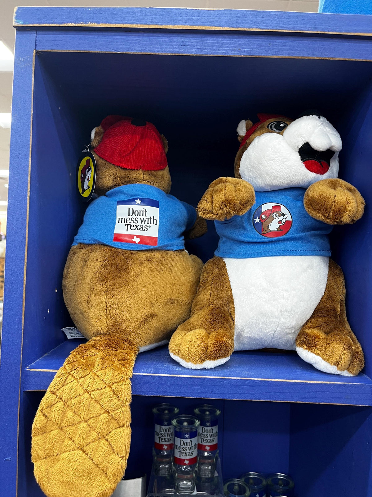 Buc-ees Plush, Stuffed Animal, Blue Tshirt reads “Don’t Mess With Texas”, Texas Flag Tshirt, Birthday Gift, Valentines Gift, Collectible 12"
