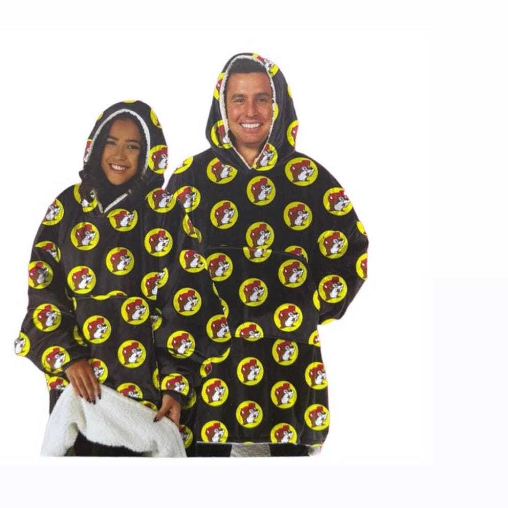 Buc-ee's Black Oversized Wearable Blanket Hoodie, With Front Pocket, Bucees Logo Print, One Size