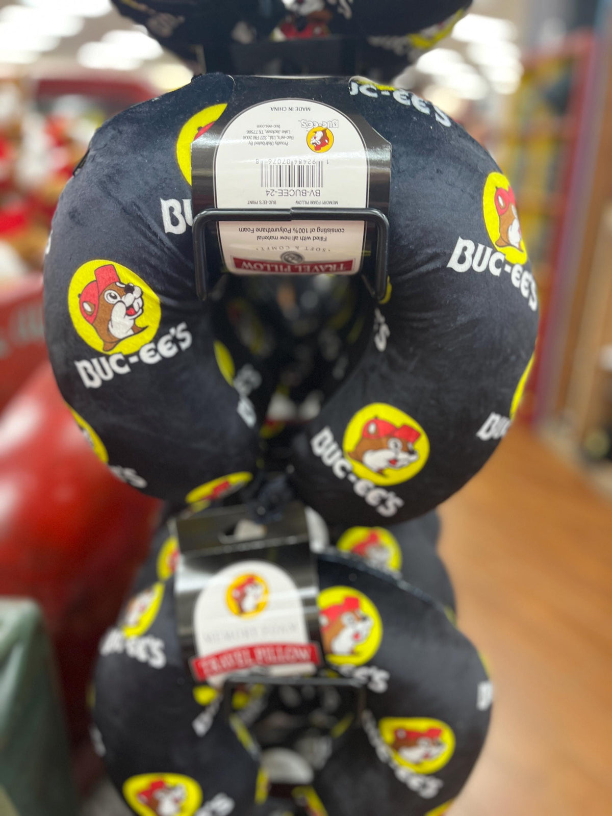 Buc-ee’s Travel Pillow, Travel Pal Neck Pillow, Buc-ee’s Logo, Black Memory Foam, Gift for kids, gift for teens, gift for her, gift for him