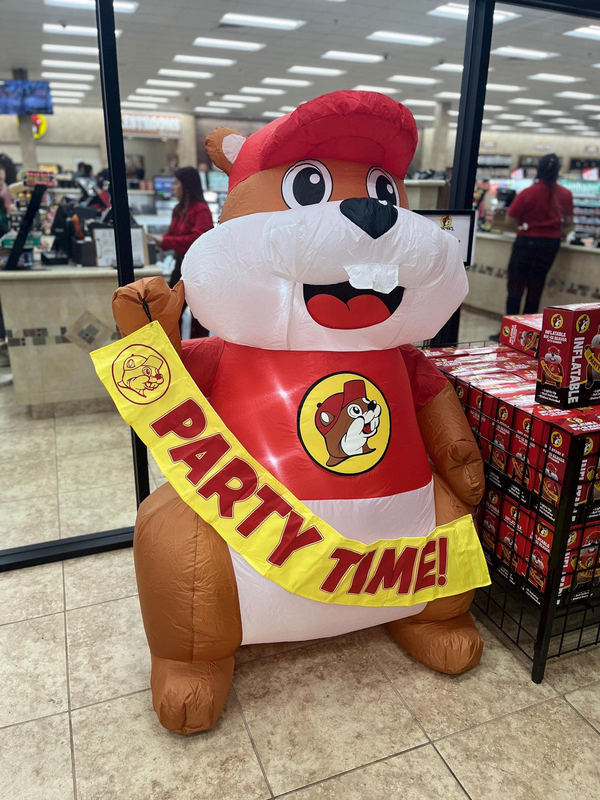 Buc-ee's Party Time Inflatable, Large 5.5FTX4.3FT Outdoor/ Indoor Decoration, Kids Birthday Party, Photo Prop, Banners Sold Separate 66”X52”