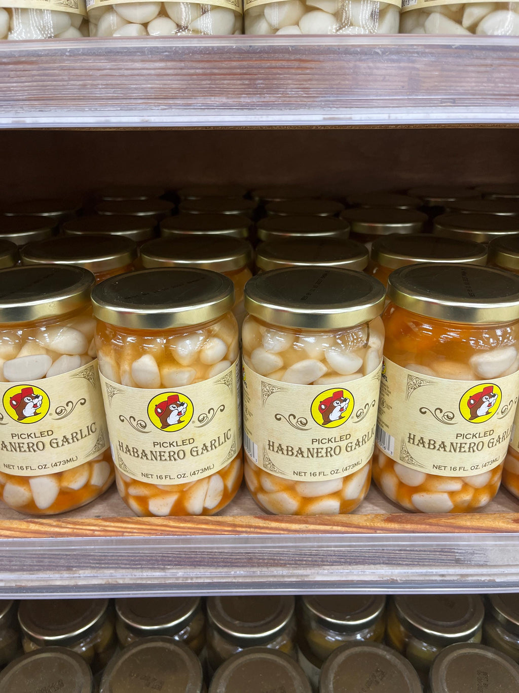 Buc-ees Pickled Habanero Garlic (back IN STOCK, won’t last long!!), Okra, Green Beans, Asparagus, Beets, Spicy Sprouts, Candied Jalapeños