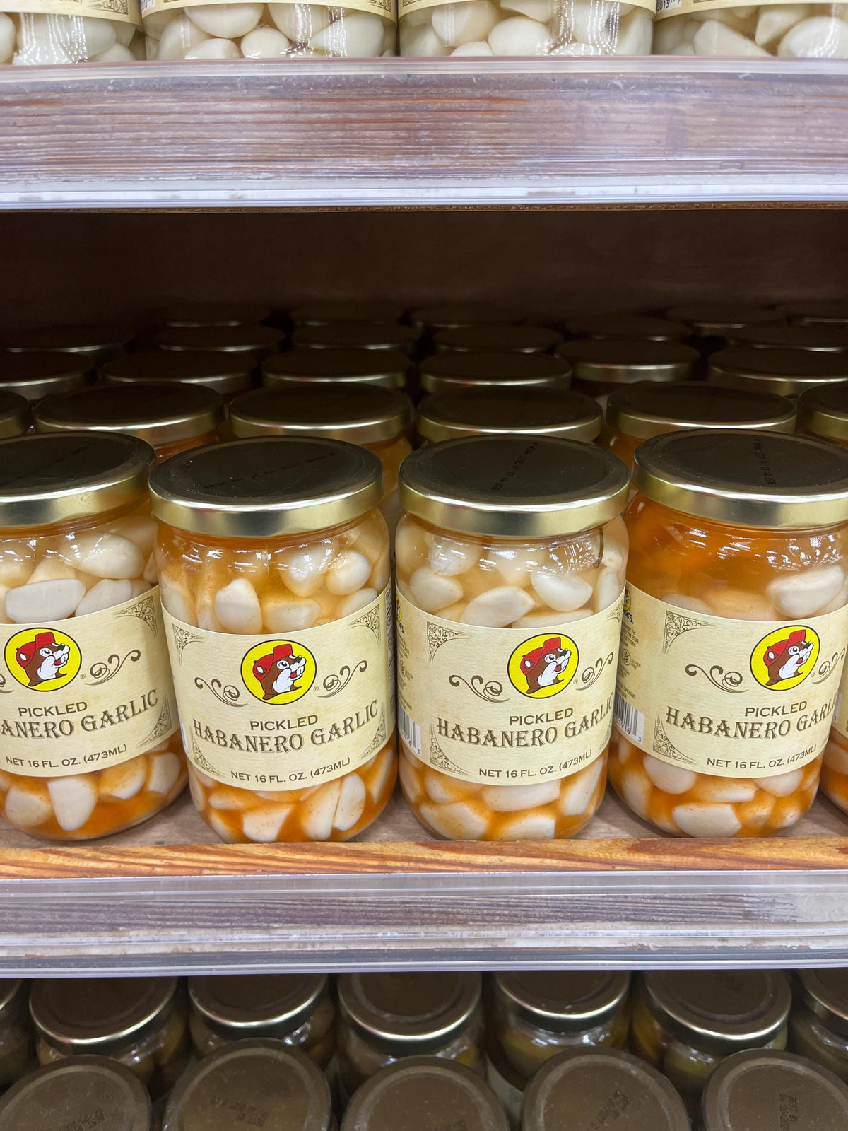 Buc-ees Pickled Habanero Garlic (back IN STOCK, won’t last long!!), Okra, Green Beans, Asparagus, Beets, Spicy Sprouts, Candied Jalapeños