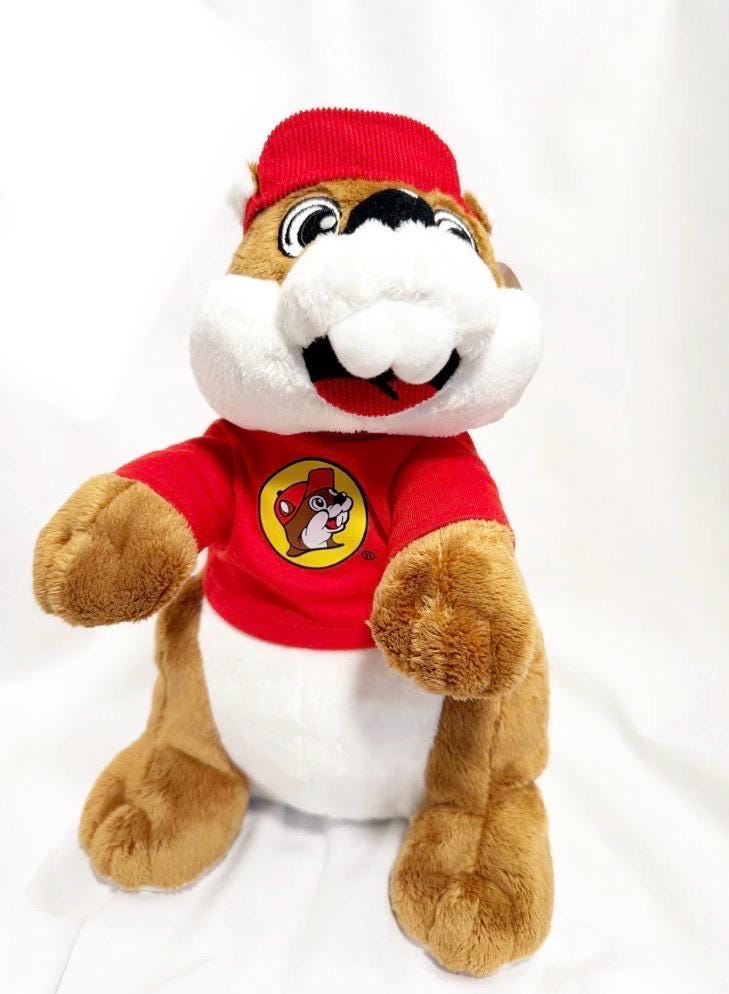Buc-ee's Plush, Iconic Bucee the Beaver in Red Tshirt with Logo and cap, Stuffed Animal, Collectible, The Original Buc-ee, Cute Beaver, 12"