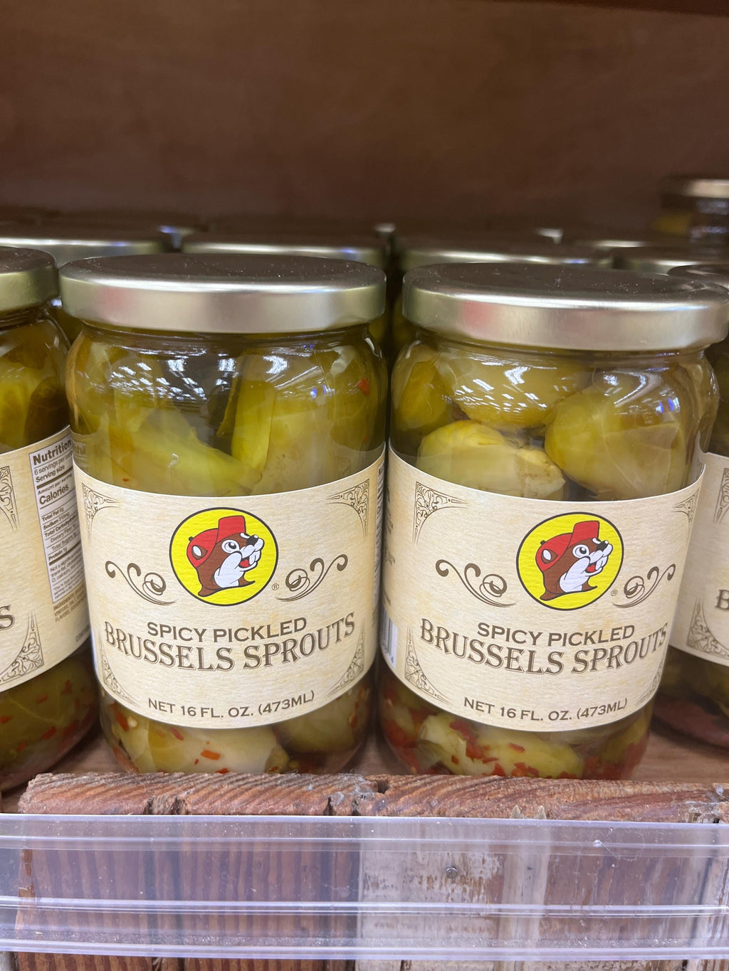 Buc-ees Pickled Habanero Garlic (back IN STOCK, won’t last long!!), Okra, Green Beans, Asparagus, Beets, Spicy Sprouts, Candied Jalapeños