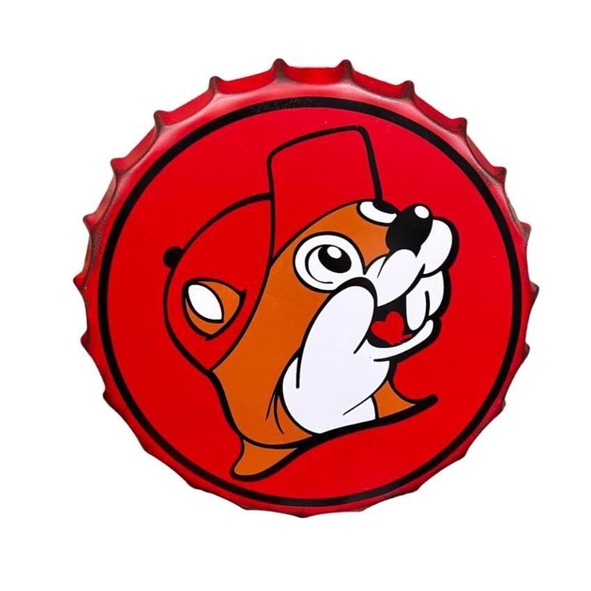 Buc-ee’s Metal Bottle Cap Tray, Red with Handles & Hook, Serve Drinks/ Snacks, Food Display or Wall Decor, Christmas Gift, Holiday Gift, 16”
