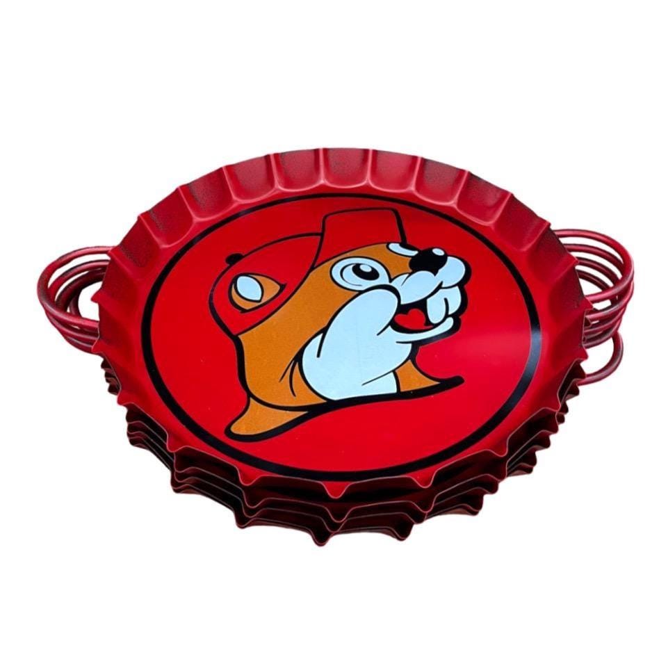 Buc-ee’s Metal Bottle Cap Tray, Red with Handles & Hook, Serve Drinks/ Snacks, Food Display or Wall Decor, Christmas Gift, Holiday Gift, 16”