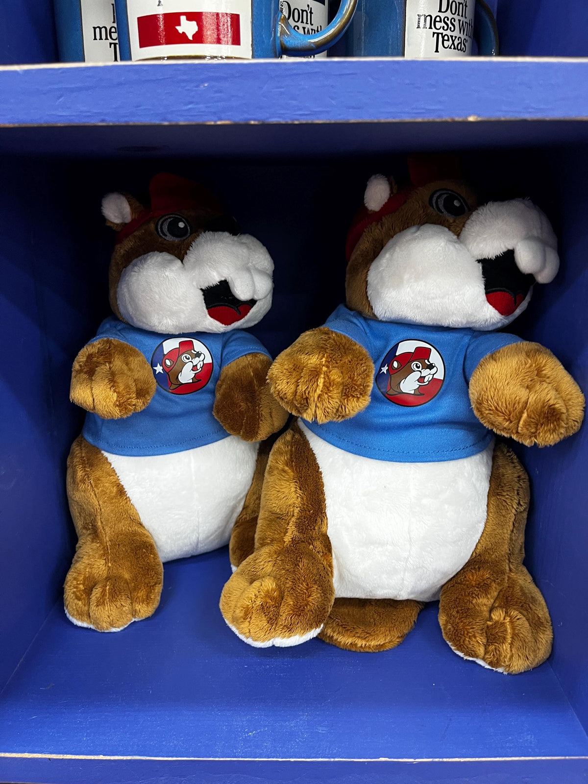 Buc-ees Plush, Stuffed Animal, Blue Tshirt reads “Don’t Mess With Texas”, Texas Flag Tshirt, Birthday Gift, Valentines Gift, Collectible 12"
