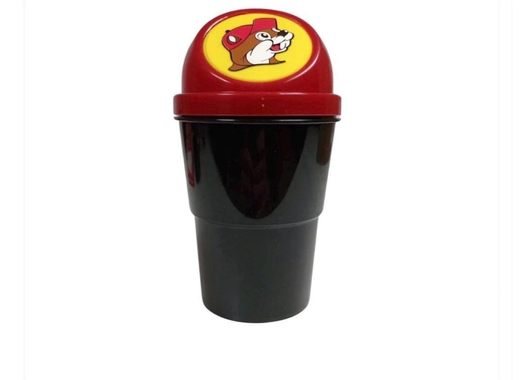 Buc-ee’s Mini Trash Can, Bin with Flip Lid, Car Waste Bin, Desk Garbage Can, New Car Gift, New Truck Gift, Portable, Fits in Cupholder