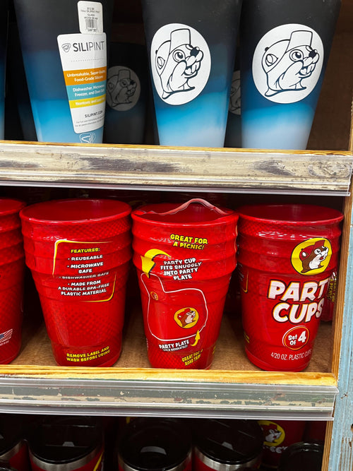 Buc-ee's Cups, Party Cups, Pack of 4, 20oz Stackable Cups, Red Plastic Cups, Durable, Dishwasher and Microwave Safe