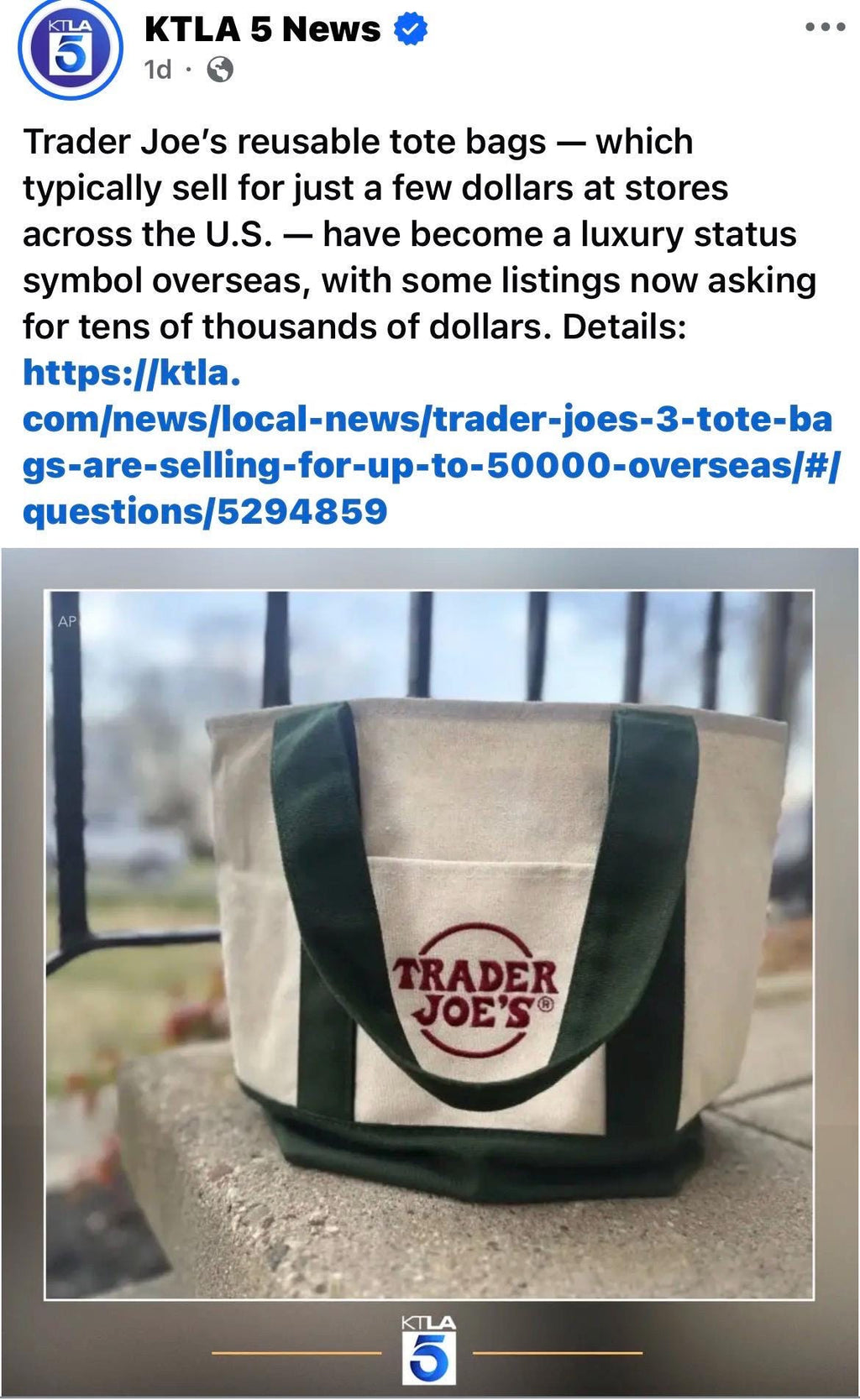 Trader Joes Tote, Authentic Trader Joes, Green Canvas Tote Bag, Limited, As seen on TikTok, 1 Available, Valentines Gift, **FREE DELIVERY**