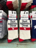 Texas Socks, Robin Ruth Socks Sold at Buc-ee’s, 6 Designs including Don’t Mess With Texas, Show your Texas Pride, Gift for Him, One Size