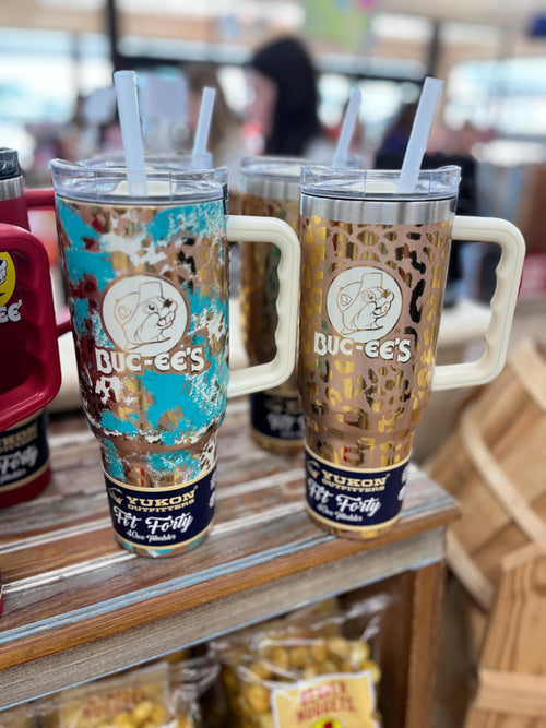 Buc-ee's 40oz Camo Tumbler, Gold Leopard Print, Insulated Stainless Steel 10.5" Tall
